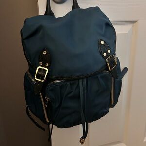 MZ Wallace Marlena Teal/Blue Backpack with Gold Hardware.